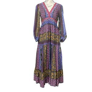 Zara TRF V-Neck Long Sleeve Boho/Cottagecore Design Maxi Dress in Size Medium